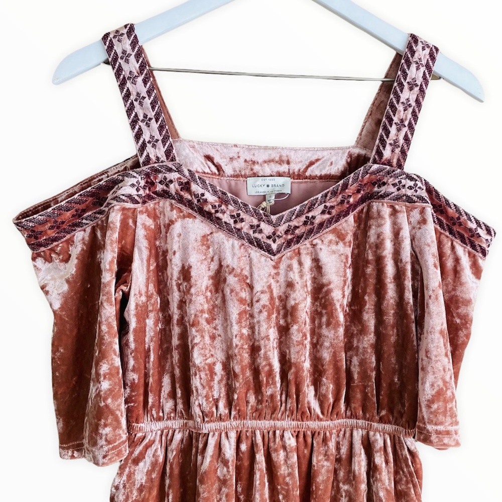 Lucky Brand NWT Pink Crushed‎ Velvet Embroidered Pocket Dress Size Small - Picture 5 of 11